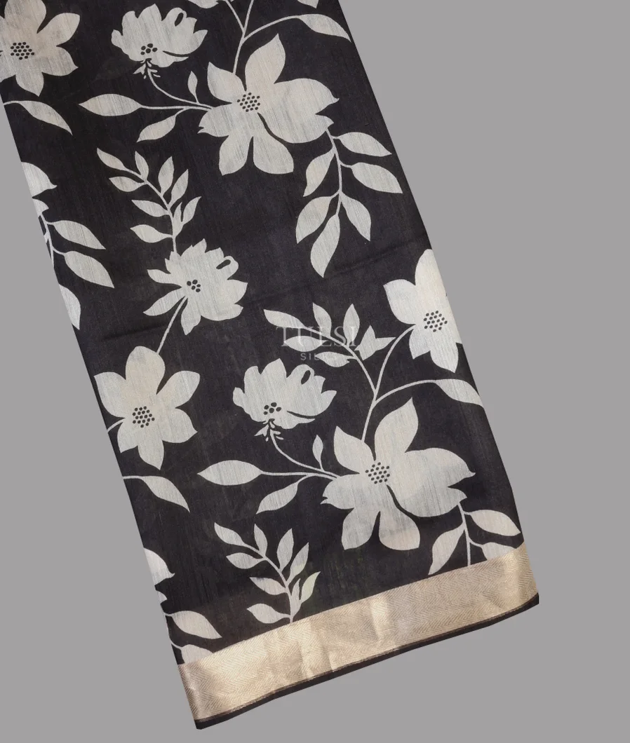 Black Soft Tussar Printed Saree T632103-image