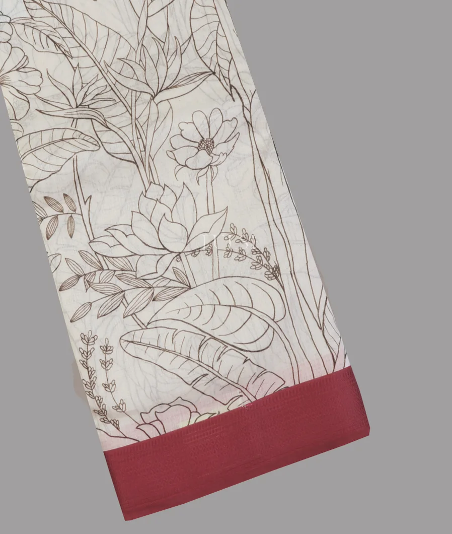Off - White Soft Printed Cotton Saree T635149-image