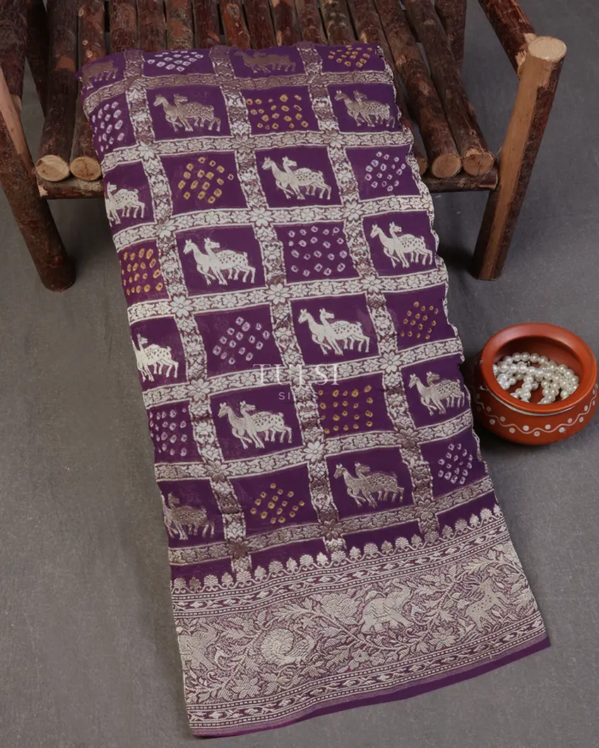 Purple Bandhani Banaras Georgette Silk Saree T634849-image