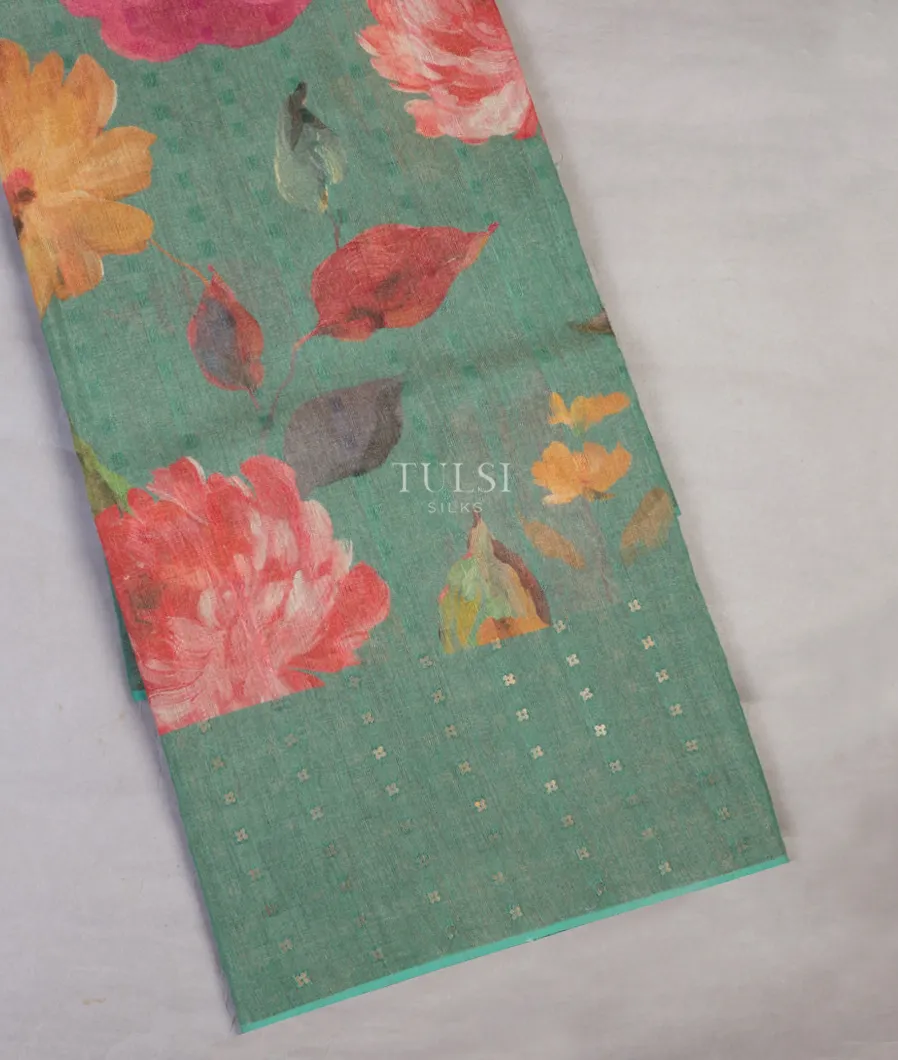Greenish Blue Tissue Tussar Printed Saree T569164-image