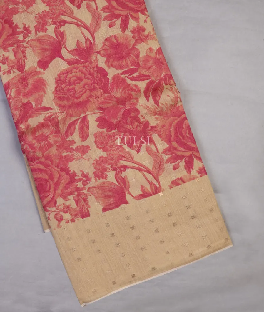 Beige Tissue Tussar Printed Saree T631027-image
