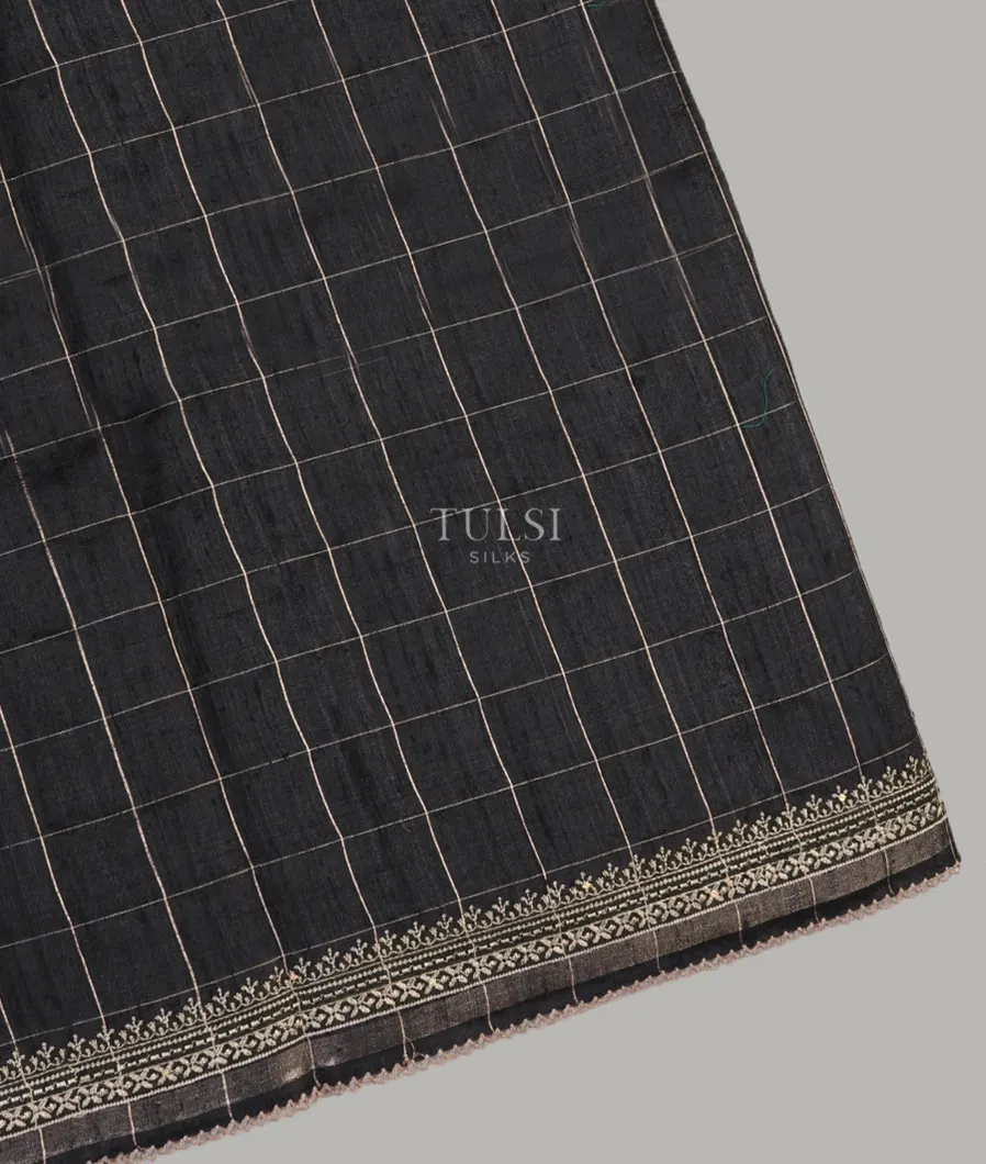 Black Tussar Embroidery Saree T629494-image