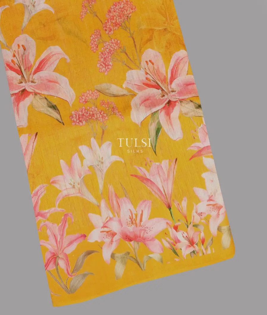 Yellow Tussar Printed Saree T593615-image