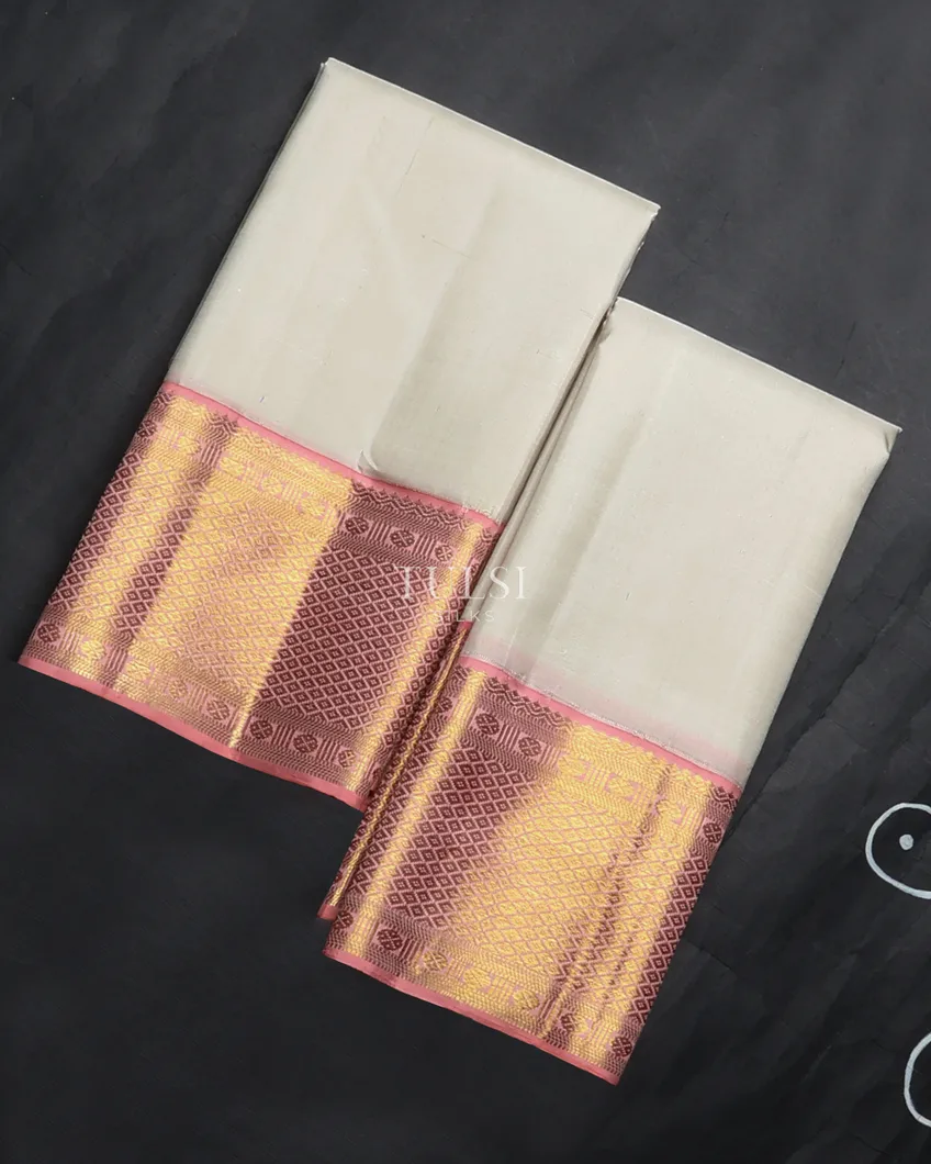 Off-White Handwoven Kanjivaram Silk Dhoti and Vastharam T629148-image
