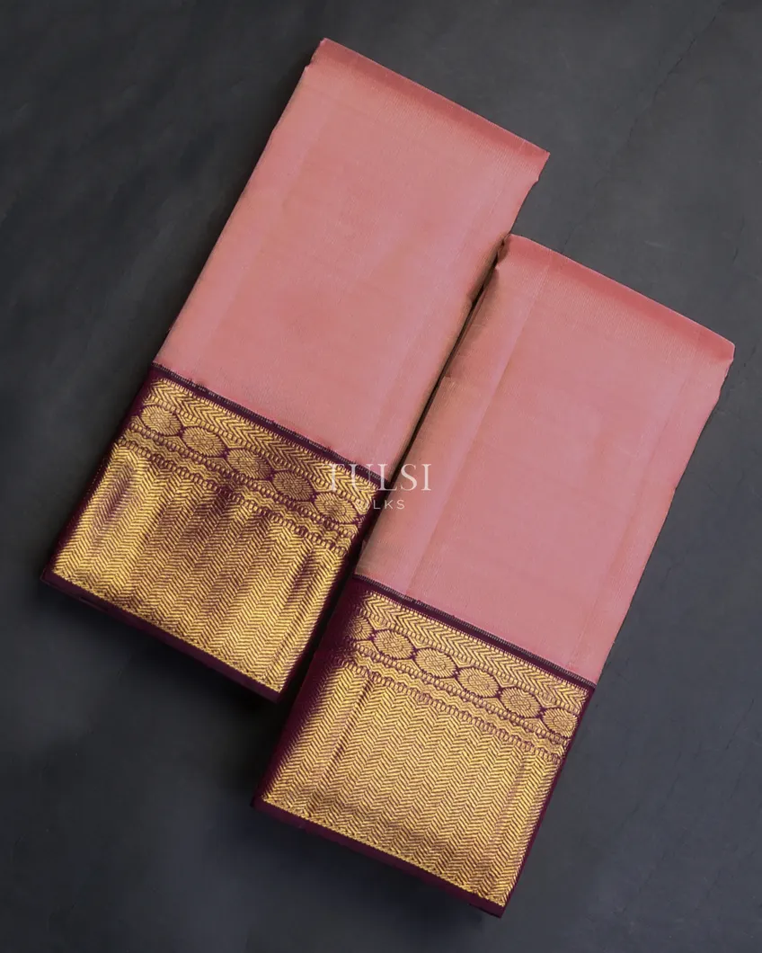 Pink Handwoven Kanjivaram Silk Dhoti and Vastharam T635847-image