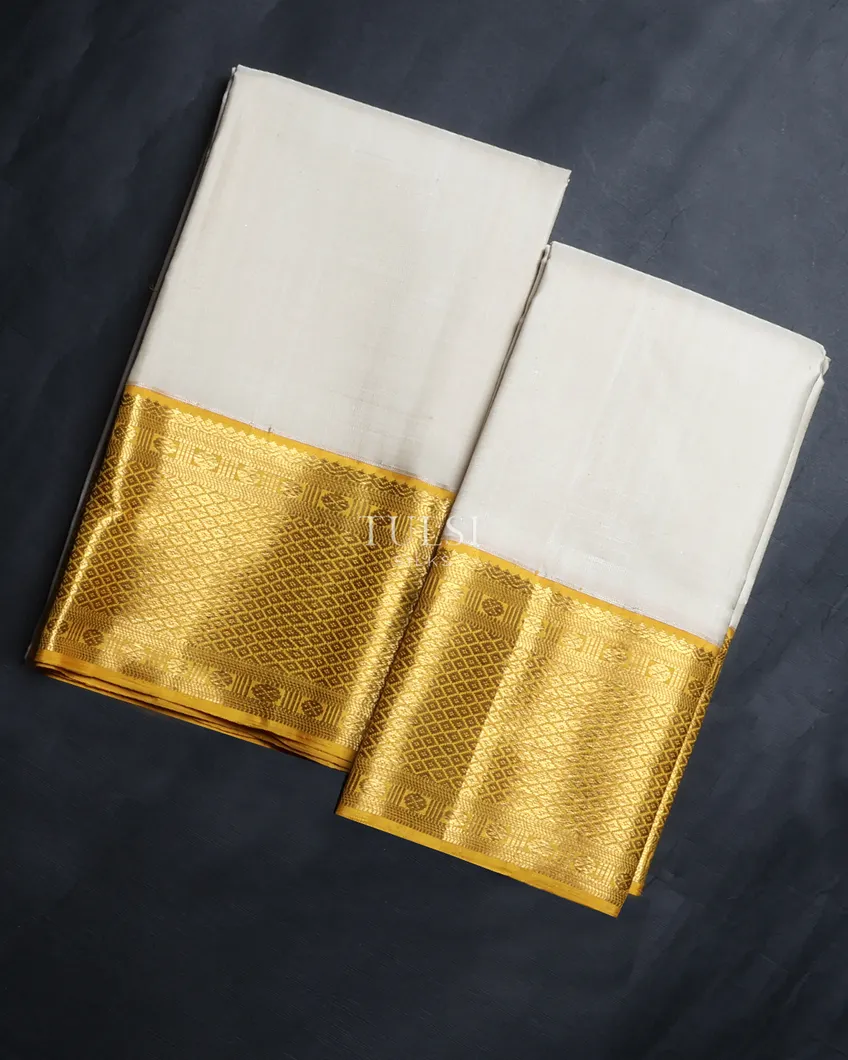 Off-White Handwoven Kanjivaram Silk Dhoti and Vastharam T612040-image