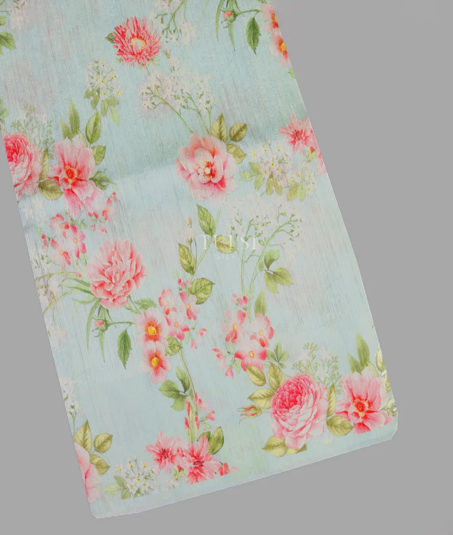 Light Blue Tussar Printed Saree T608492-image