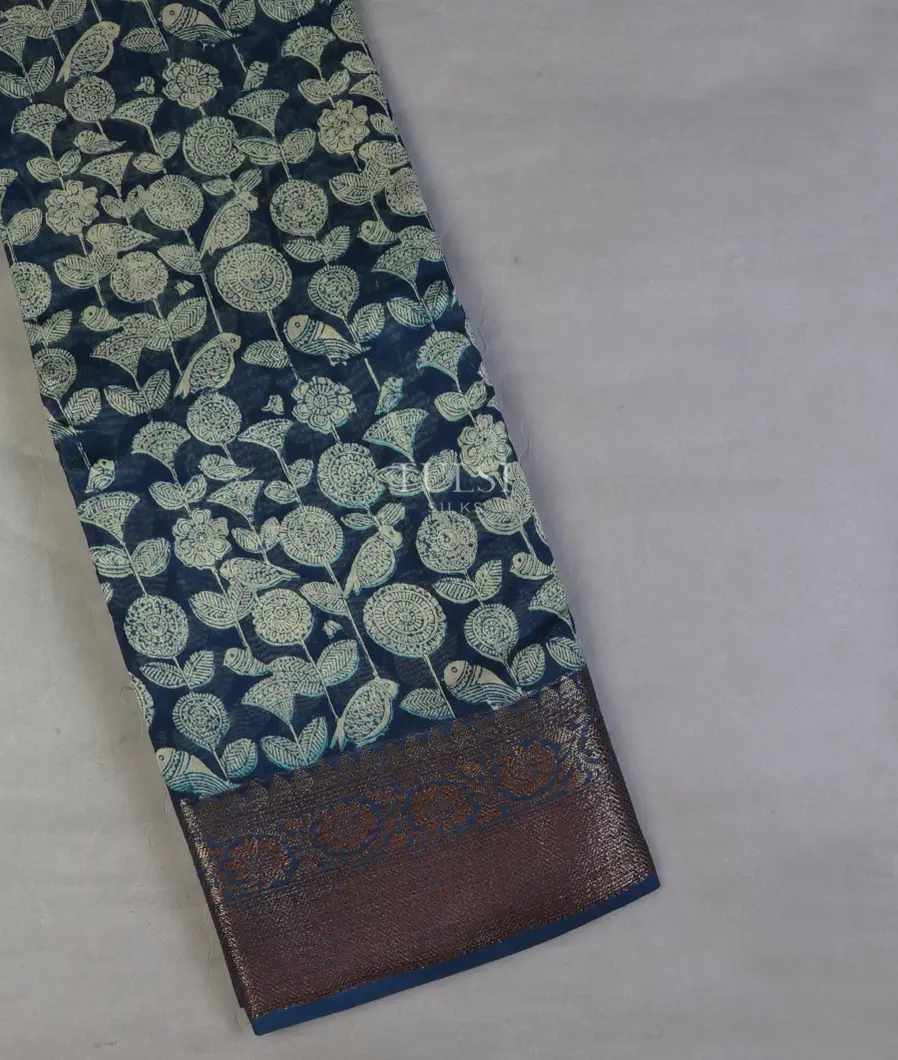 Blue Soft Printed Cotton Saree T631609-image