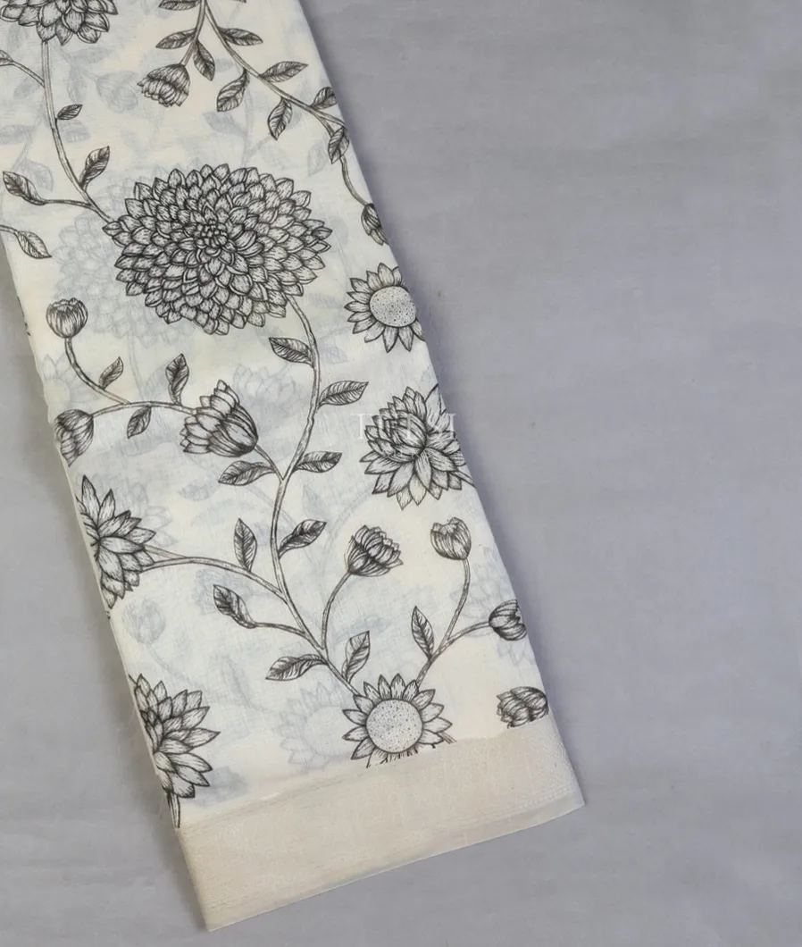 Off-White Printed Cotton Saree T635155-image
