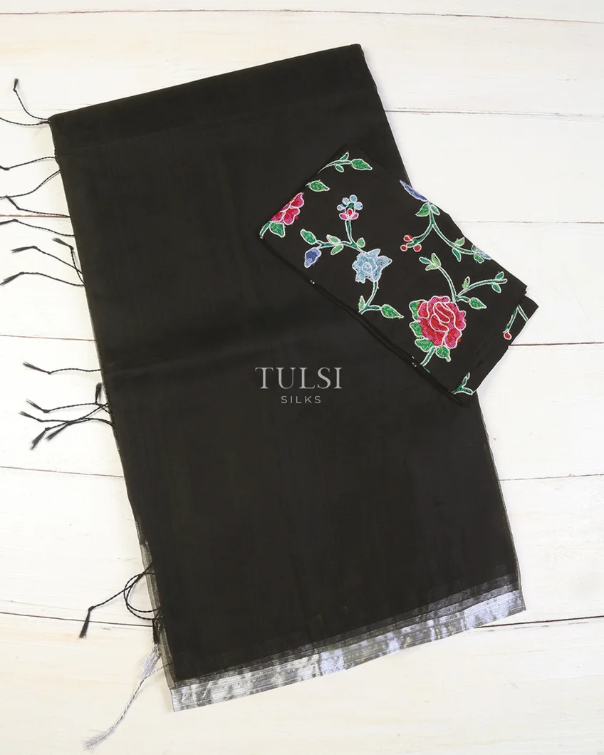 Black Woven Organza Saree T631202-image