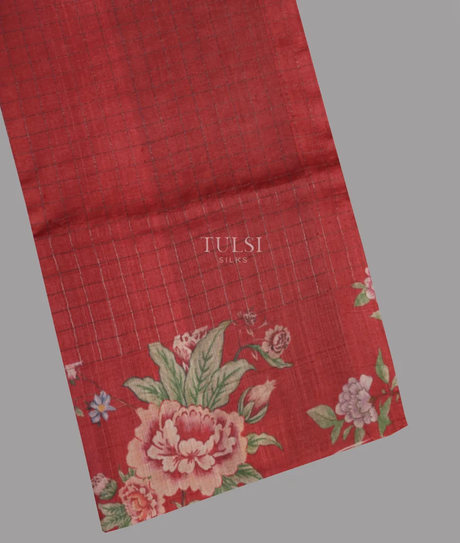 Red Tussar Printed Saree T612456-image