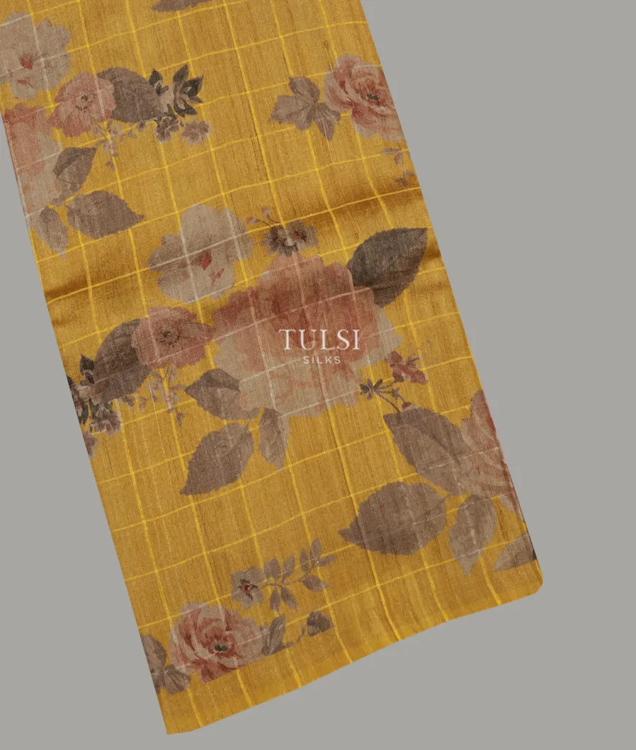 Yellow Tussar Printed Saree T593817-image