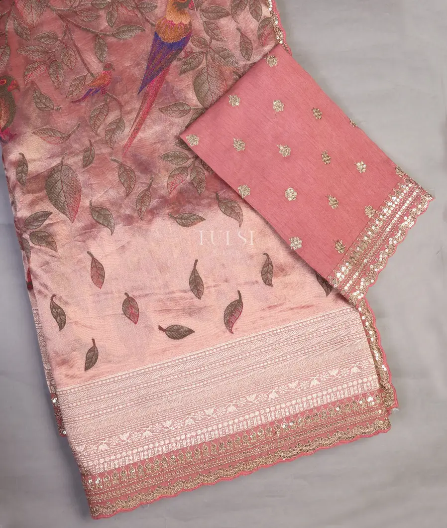 Pink Kora Tissue Organza Embroidery Saree T621924-image