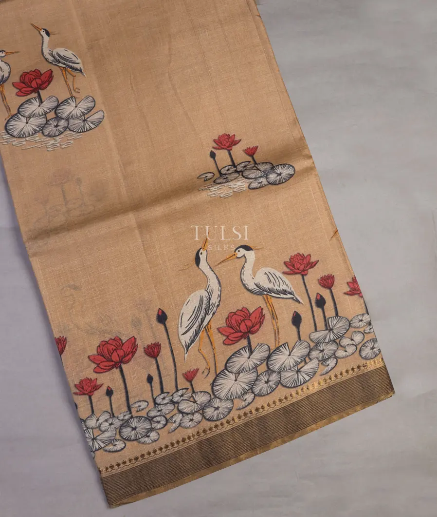 Beige Tussar Printed Saree T549075-image