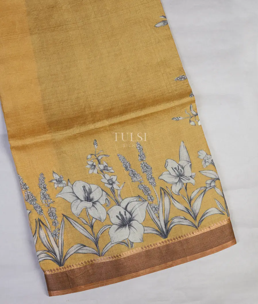 Yellow Tussar Printed Saree T629409-image