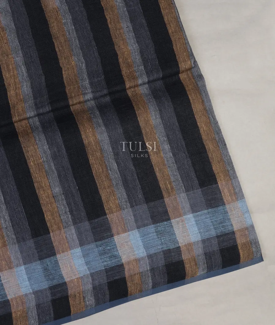 Midnight Blue Handwoven Linen Saree T585916-image