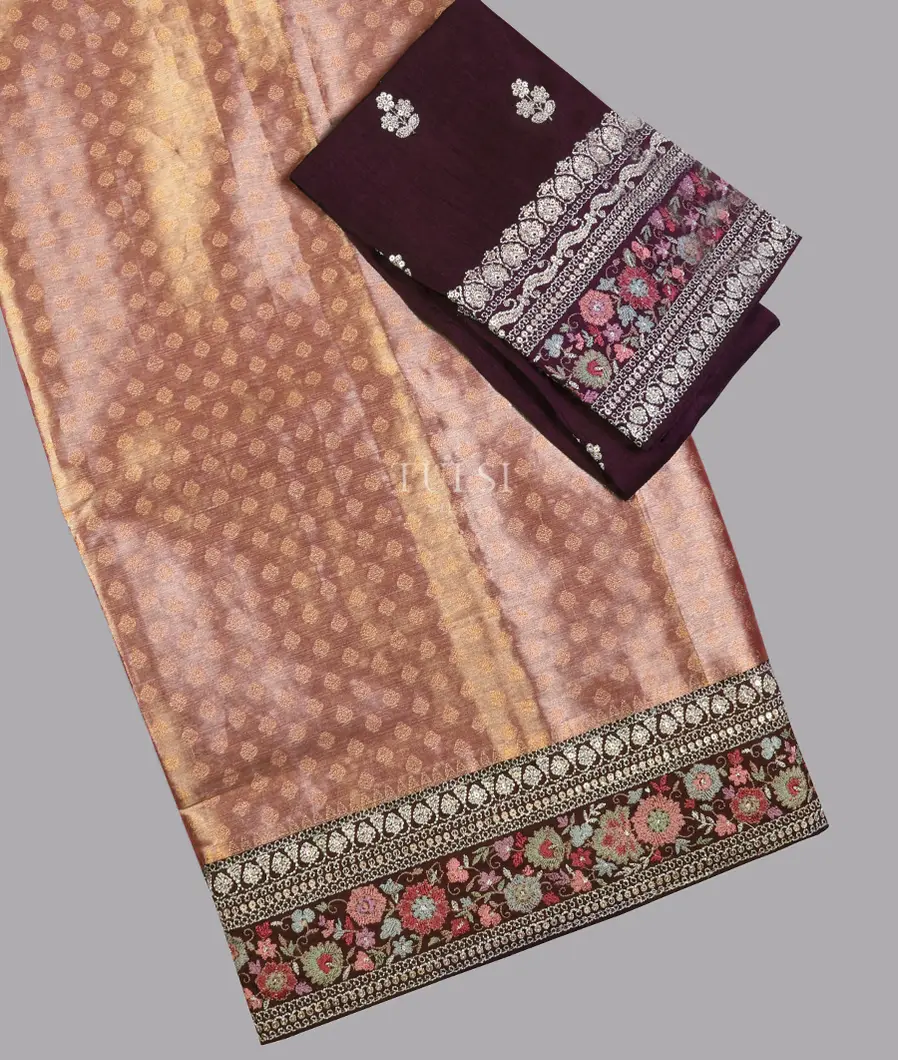 Rose Gold Kora Tissue Organza Embroidery Saree T618176-image