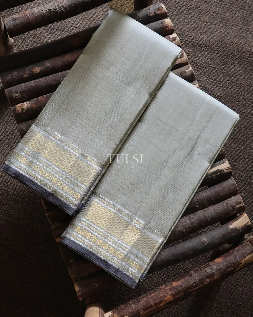 Grey Handwoven Kanjivaram Silk Dhoti and Vastharam T611661-image