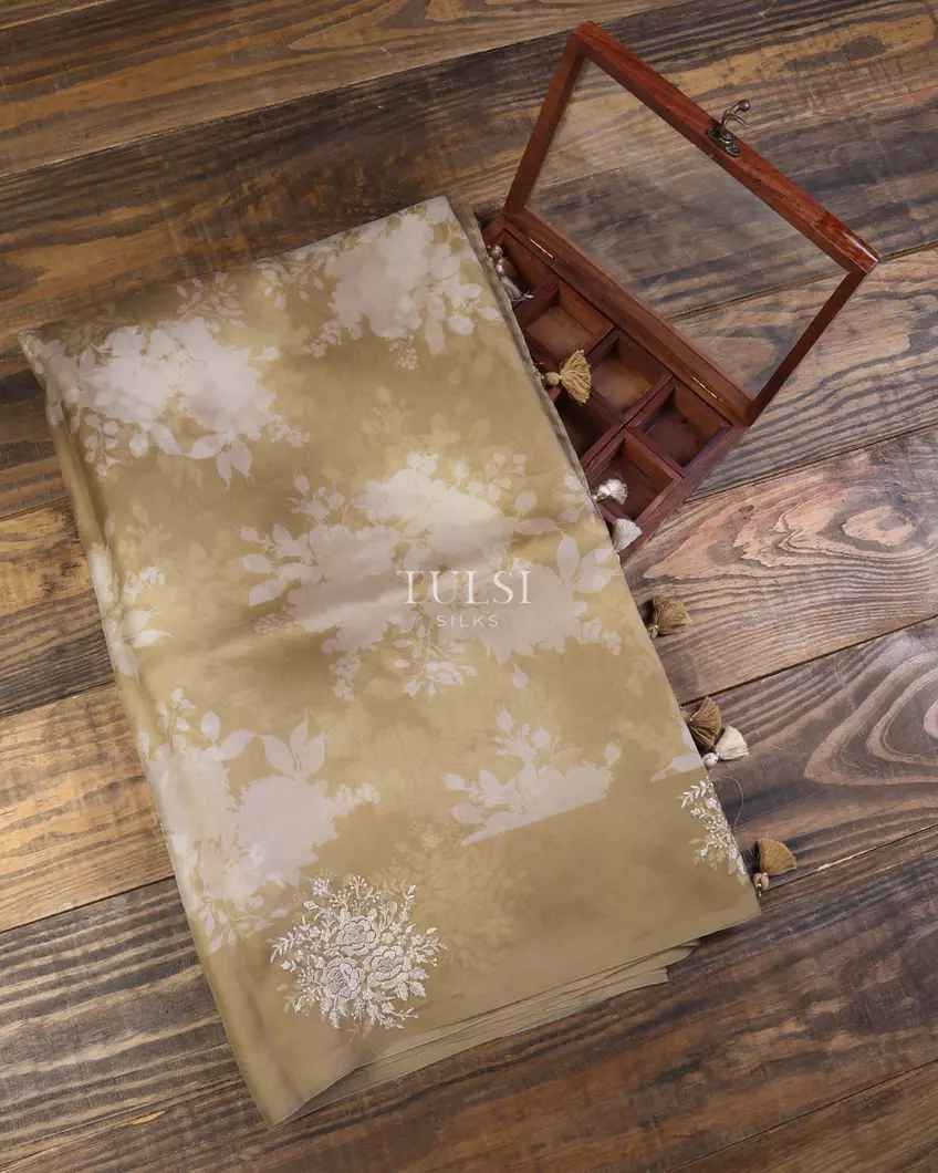 Beige Kora Organza Printed Saree T634881-image