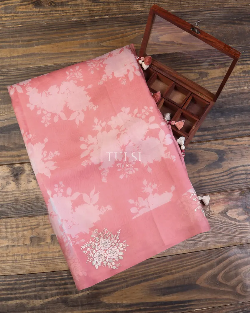 Pink Kora Organza Printed Saree T634886-image