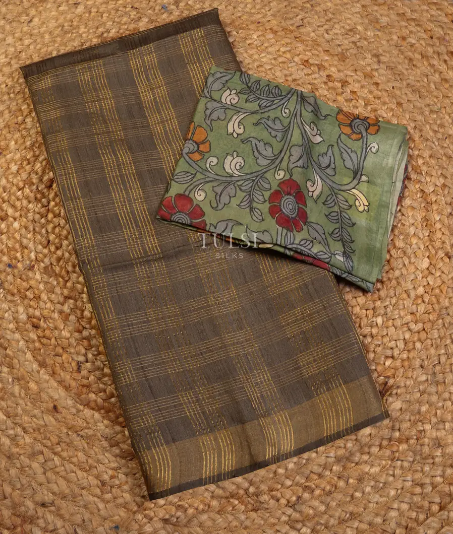 Grey Woven Tussar Saree T558182-image