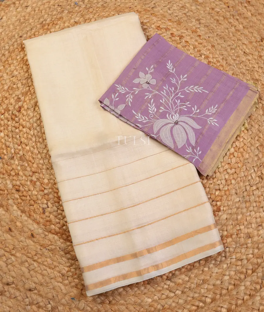 Off-White Woven Tussar Saree T619319-image