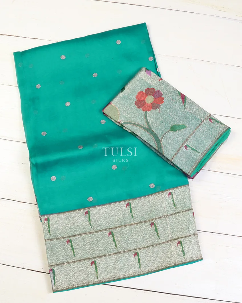 Greenish Blue Kora Organza Embroidery Saree T638407-image