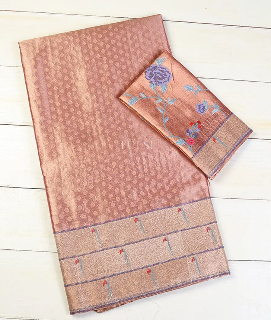 Rose Gold Kora Tissue Organza Embroidery Saree T638416-image