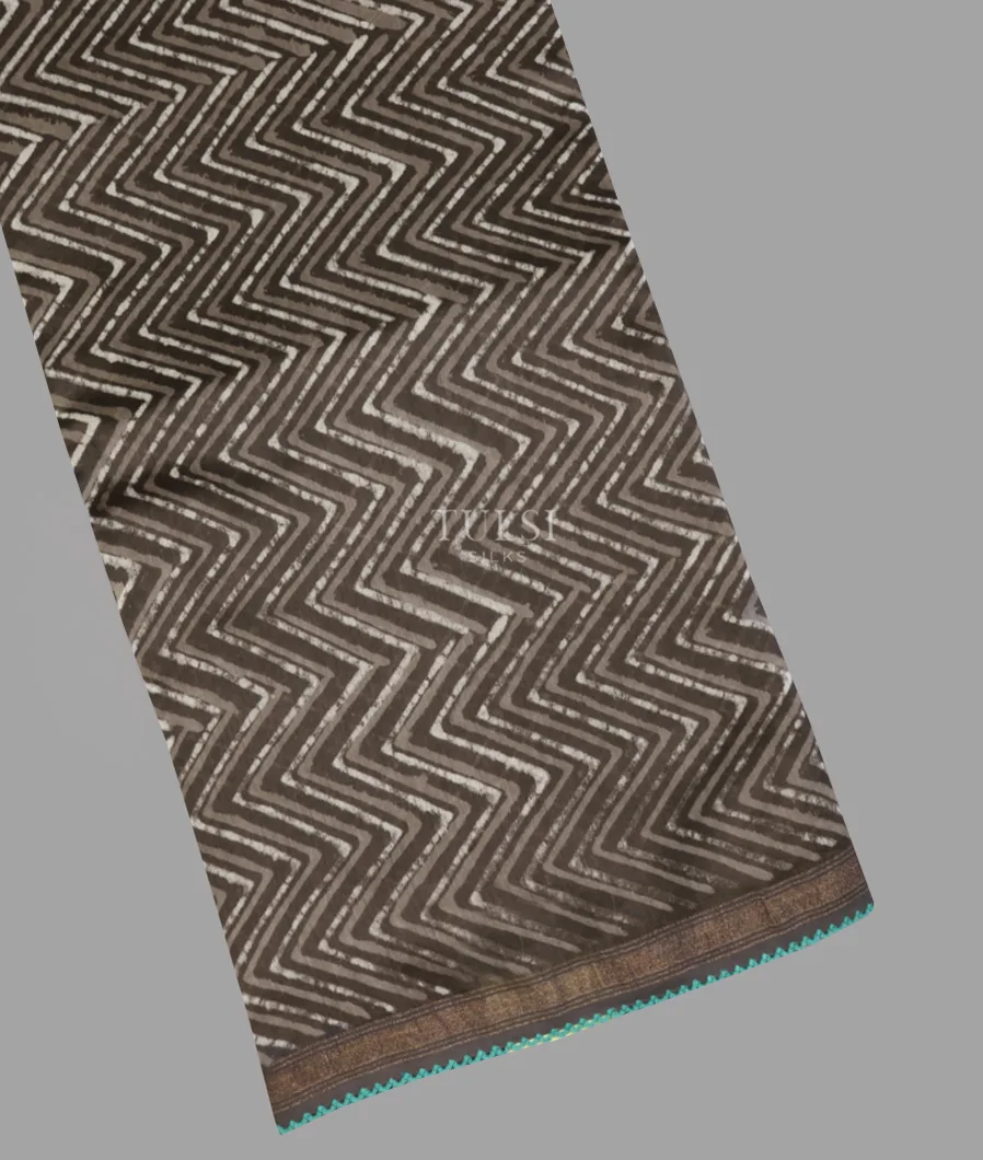 Dark Grey Printed Cotton Saree T634518-image