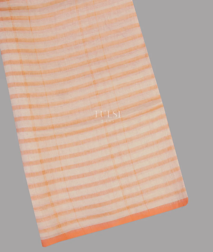 Off - White And Peach Handwoven Linen Saree T585930-image