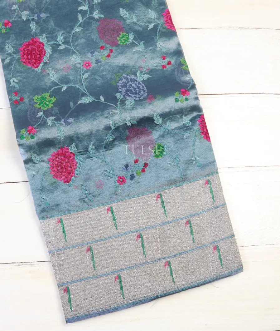 Blue Kora Tissue Organza Embroidery Saree T629451-image