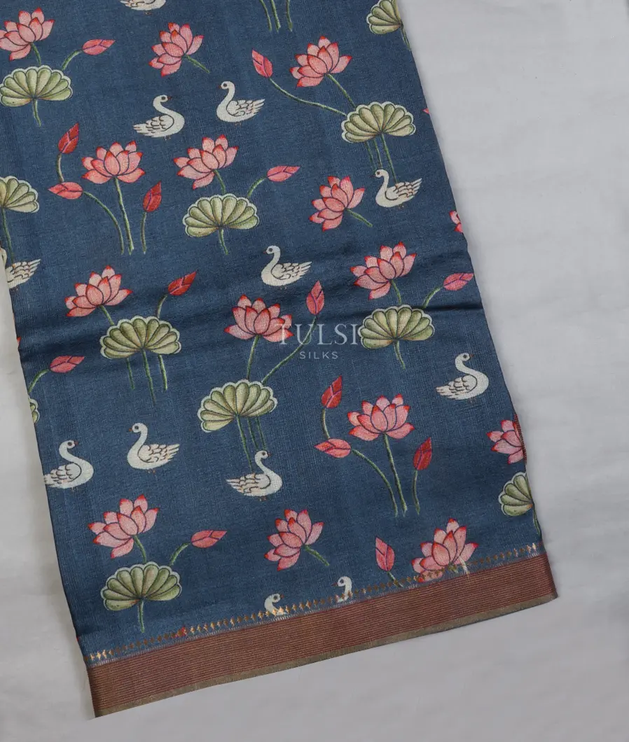 Blue Tussar Printed Saree T617904-image