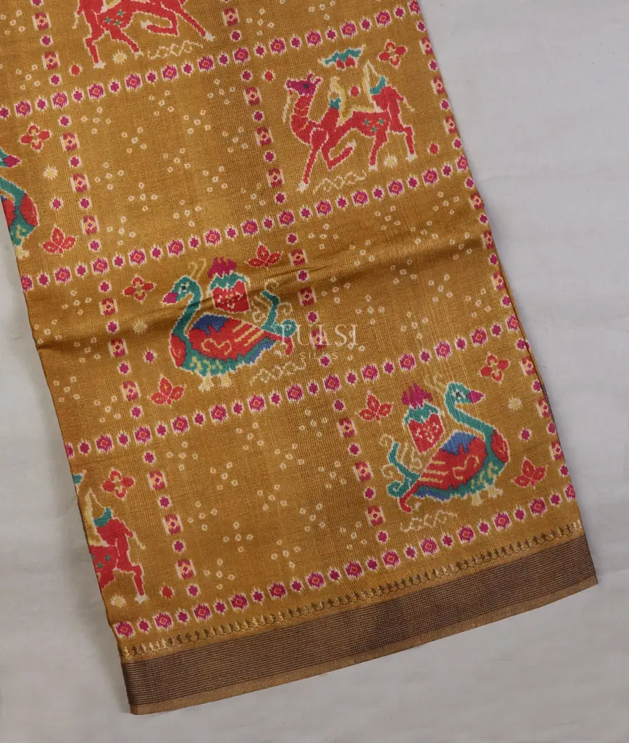 Mustard Yellow Tussar Printed Saree T617893-image