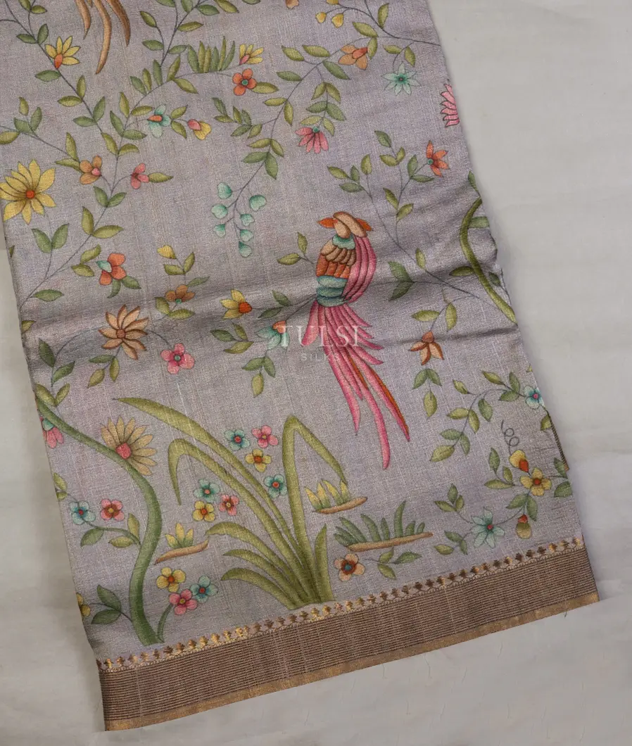 Grey Tussar Printed Saree T629414-image