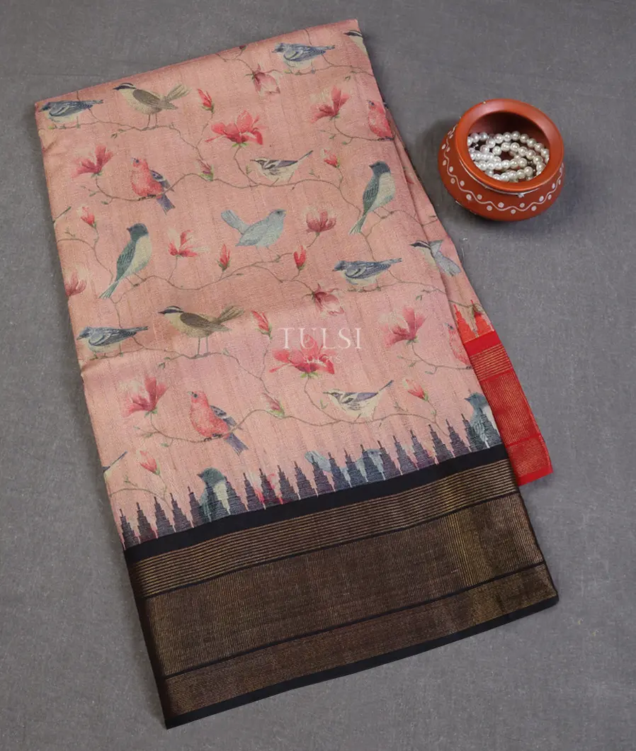 Pink Tussar Printed Saree T602399-image