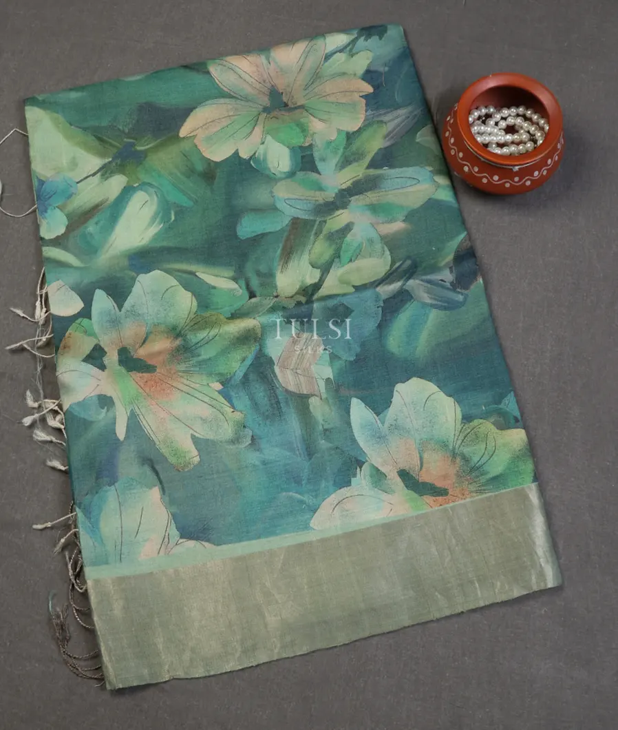 Greenish Blue Tussar Printed Saree T619741-image