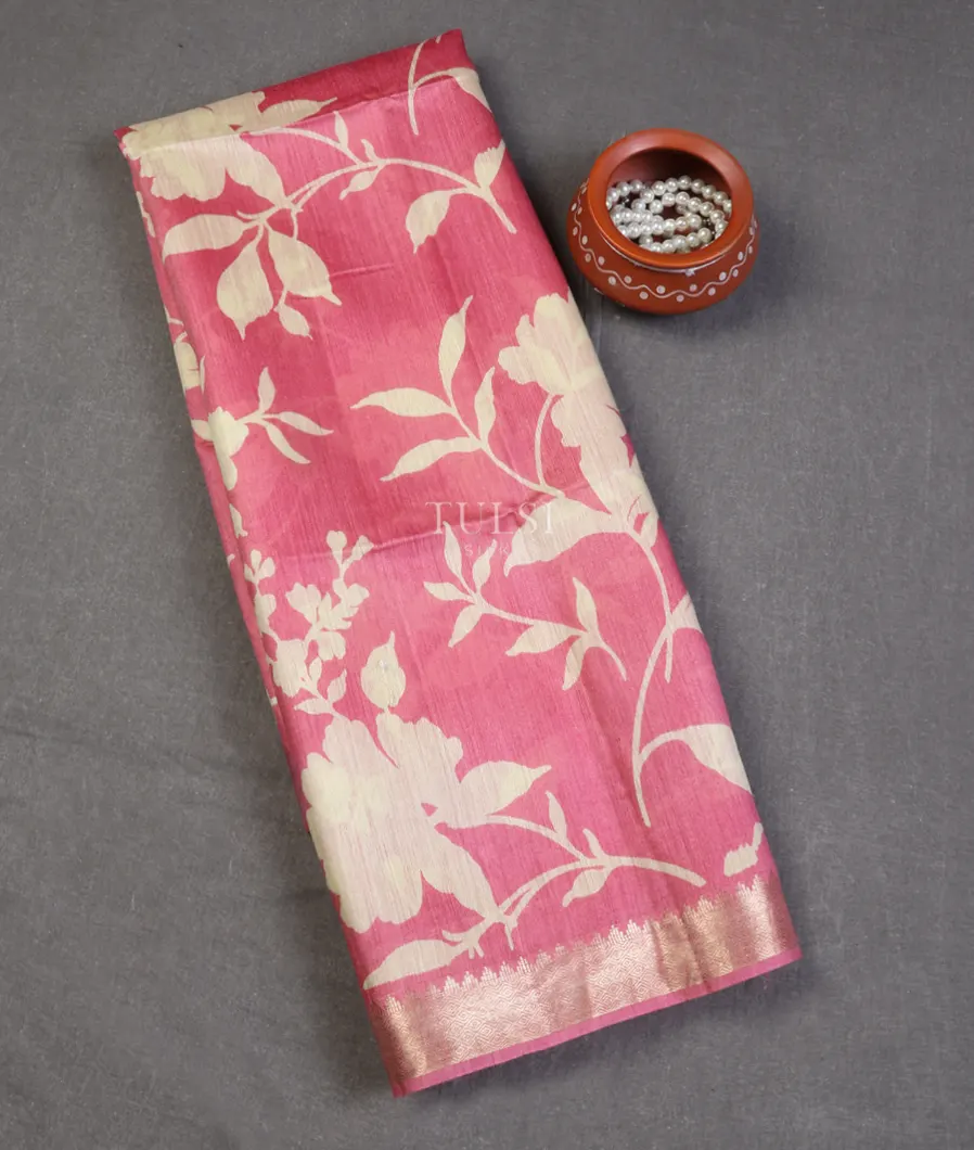 Pink Soft Tussar Printed Saree T636378-image