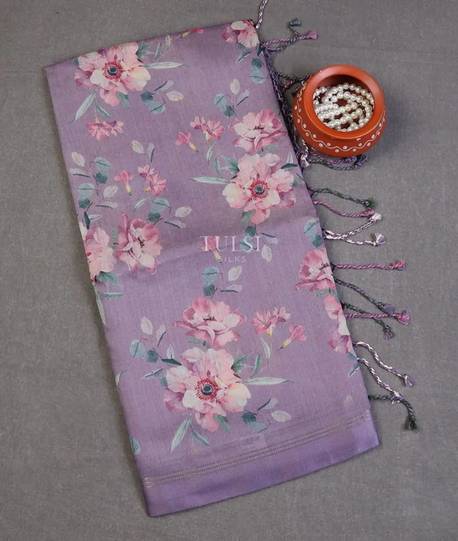 Lilac Purple Soft Tussar Printed Saree T629097-image