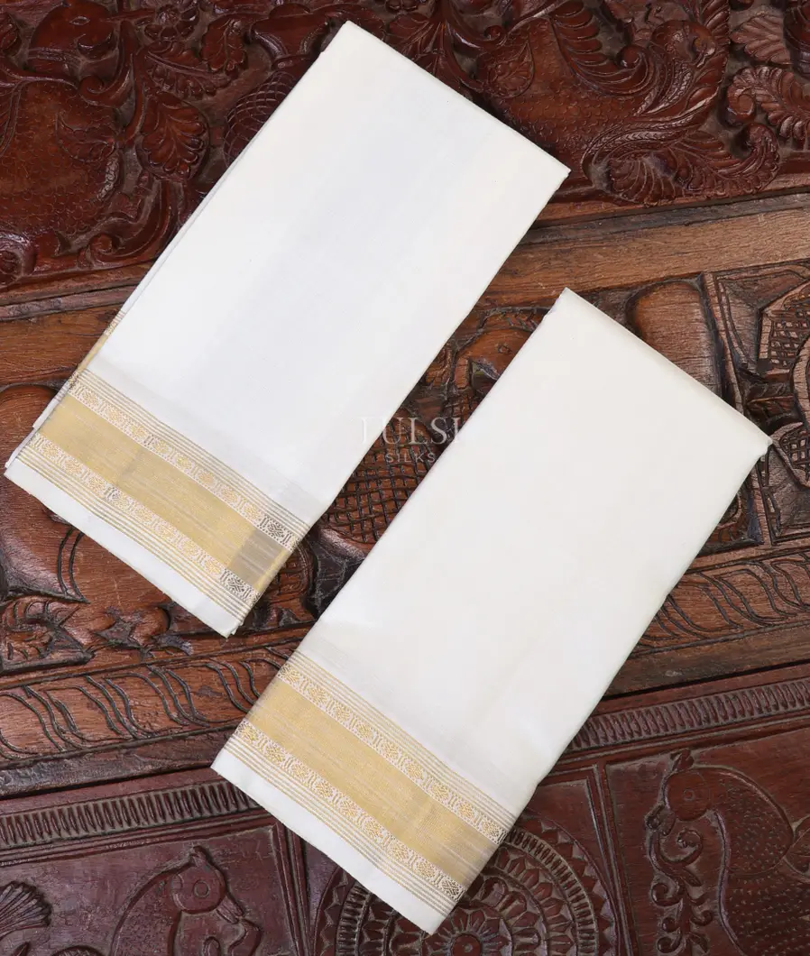 Off-White Handwoven Kanjivaram Silk Dhoti and Vastharam T624205-image