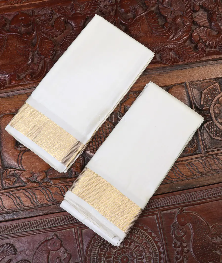 Off-White Handwoven Kanjivaram Silk Dhoti and Vastharam T629814-image