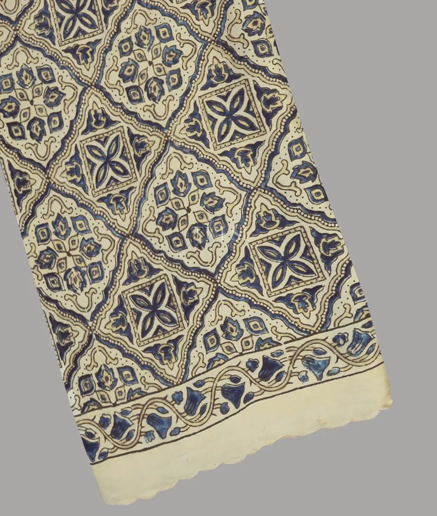 Greenish Beige Ajrakh Printed Modal Silk Saree T635710-image