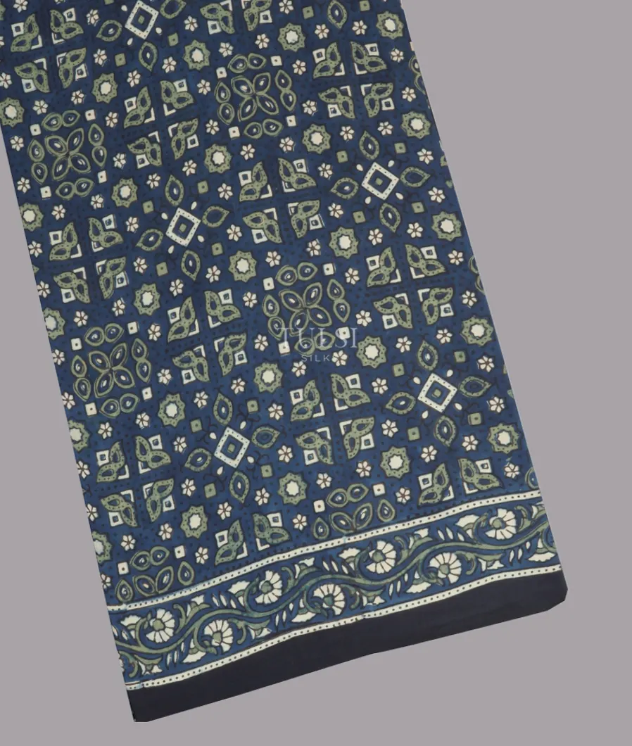 Midnight Blue Ajrakh Printed Modal Silk Saree T635724-image