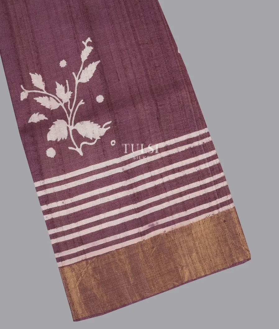 Brownish Purple Tussar Printed Saree T550584-image