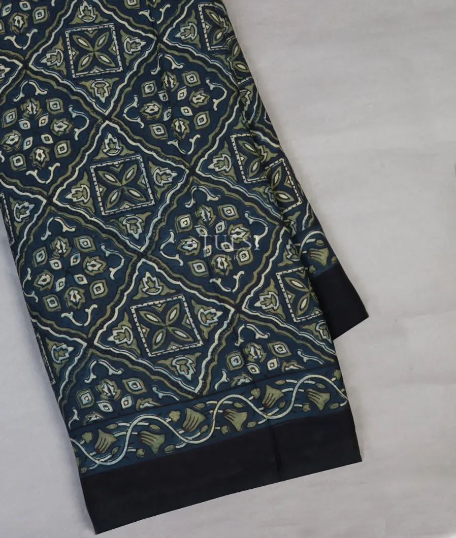 Blue Ajrakh Printed Modal Silk Saree T635723-image