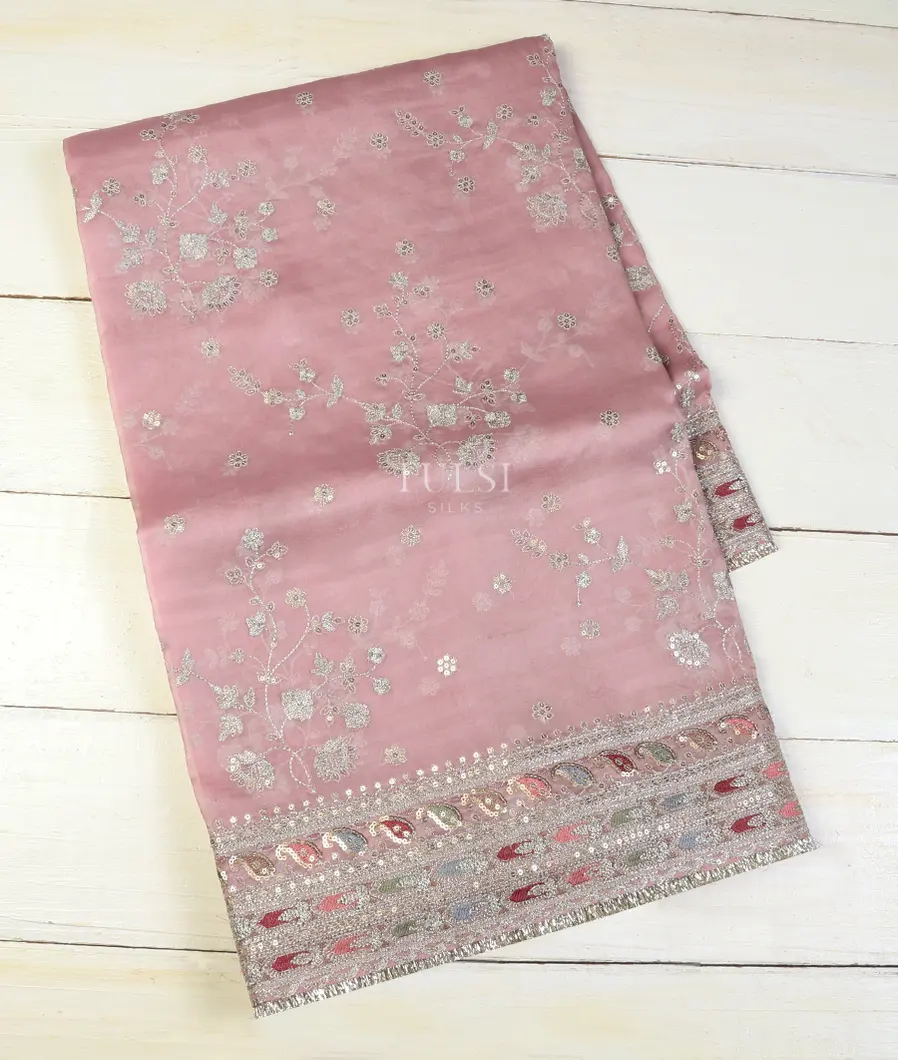 Pink Kora Organza Embroidery Saree T619433-image