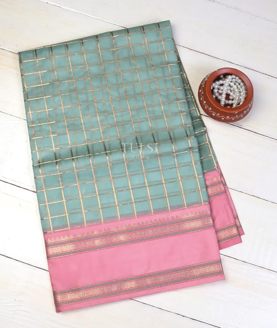Blue Banaras Organza Saree With Silk Border T639240-image