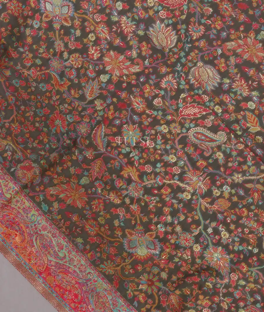 Dark Grey Kashmir Kani Silk Dupatta T581209-image