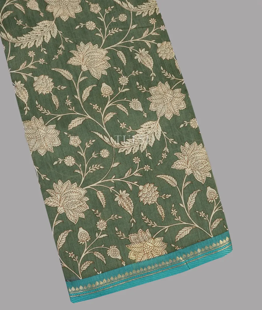 Greyish Green Soft Tussar Printed Saree T636556-image