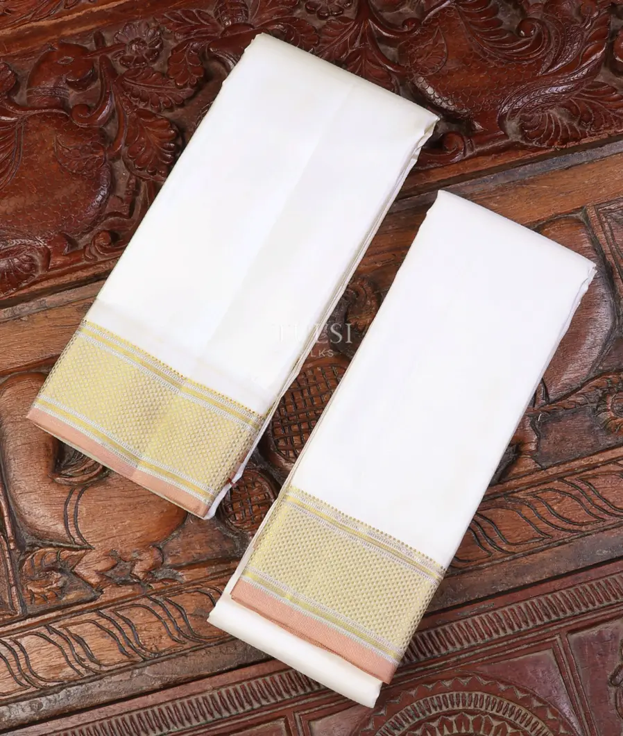 Off-White Handwoven Kanjivaram Silk Dhoti and Vastharam T636234-image