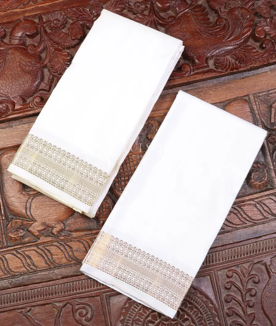Off-White Handwoven Kanjivaram Silk Dhoti and Vastharam T583416-image